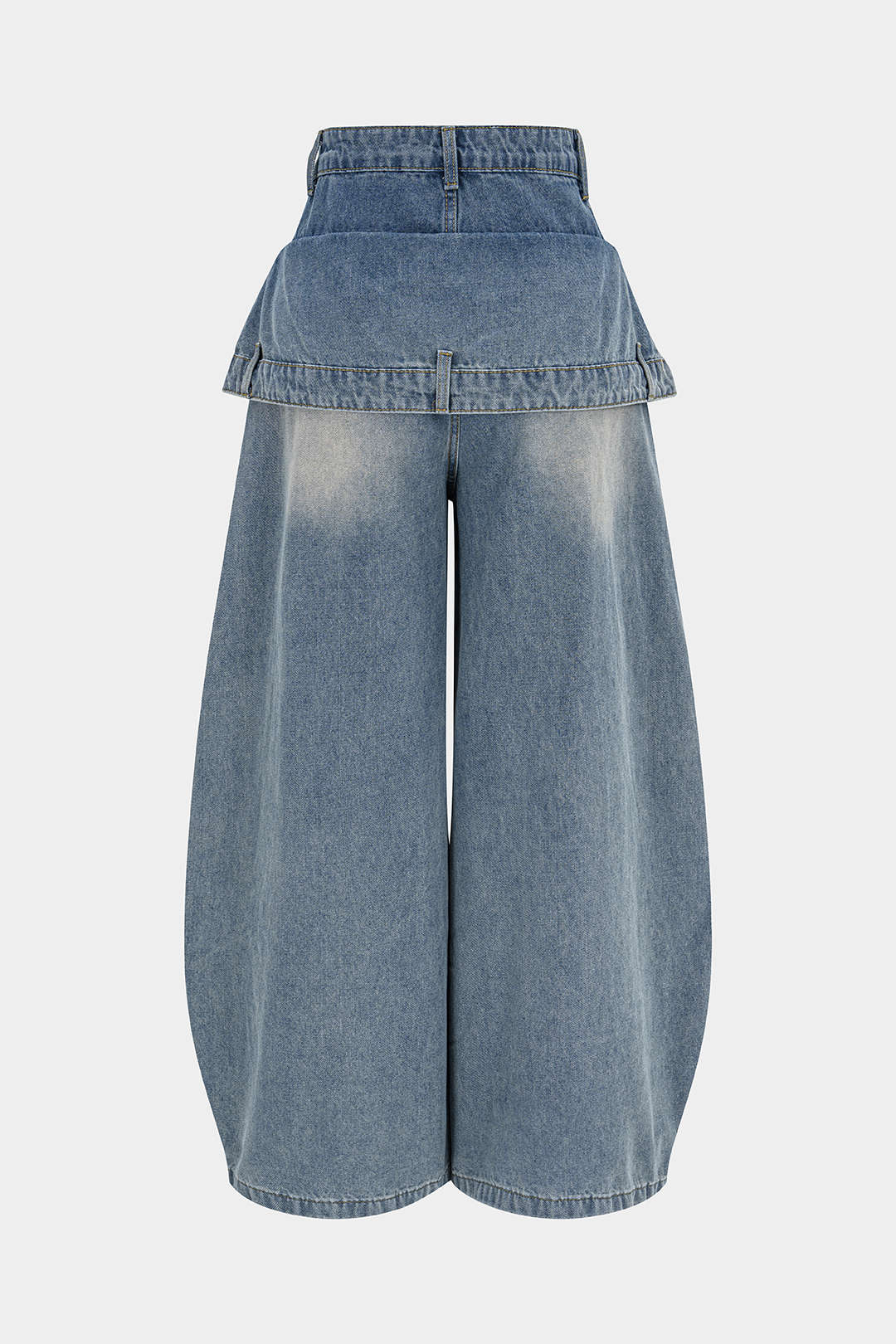 "Denim Double Waistband Asymmetrical Ripped Wide Leg Jeans"
