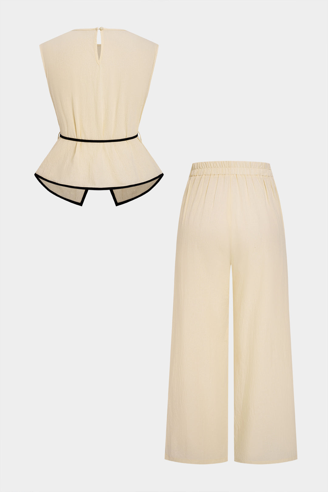 "Contrast Trim Round Neck Asymmetrical Tank Top And Straight Leg Pants Set"