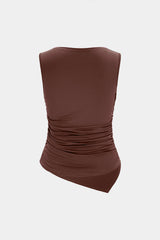 "Asymmetrical Metallic Ruched Tank Top"