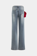 "Bow Detail Straight Leg Jeans"