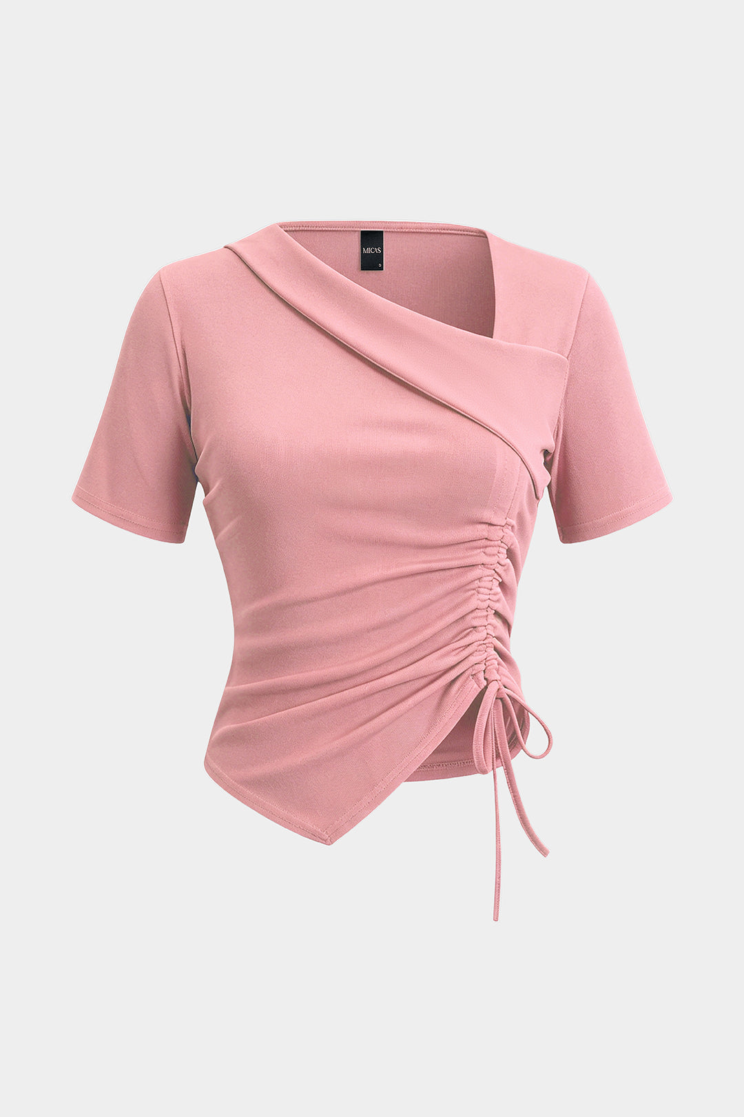 "Asymmetrical Drawstring Short Sleeve T-Shirt"