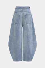 "Denim Metallic Buckle Wide Leg Jeans"