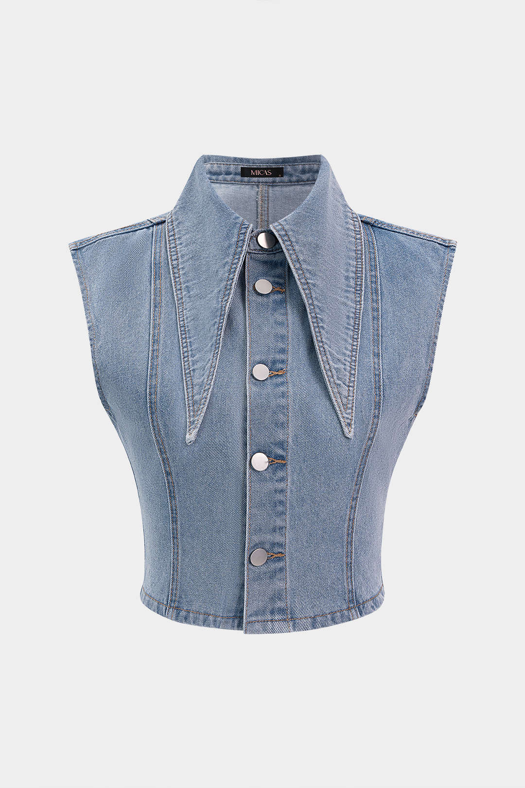 "Denim Lapel Button Vest"