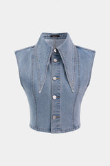 "Denim Lapel Button Vest"