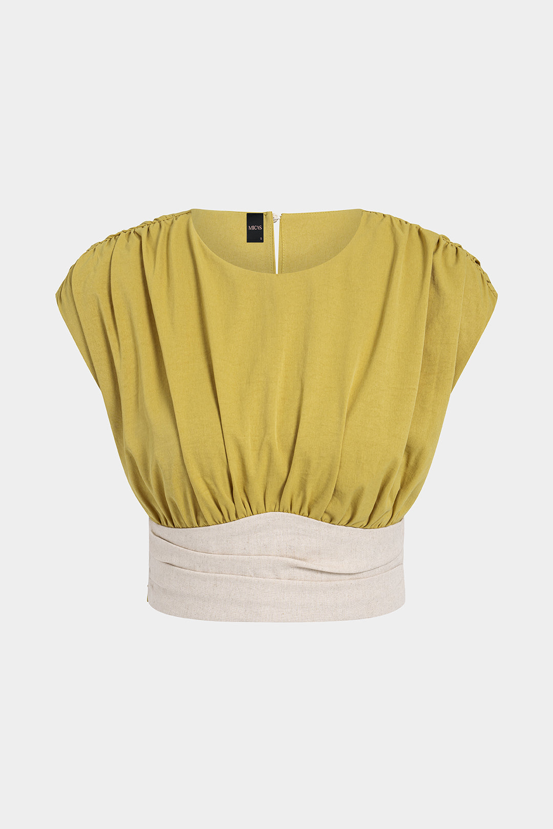 "Contrast Round Neck Ruched Tank Top"