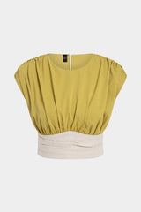 "Contrast Round Neck Ruched Tank Top"
