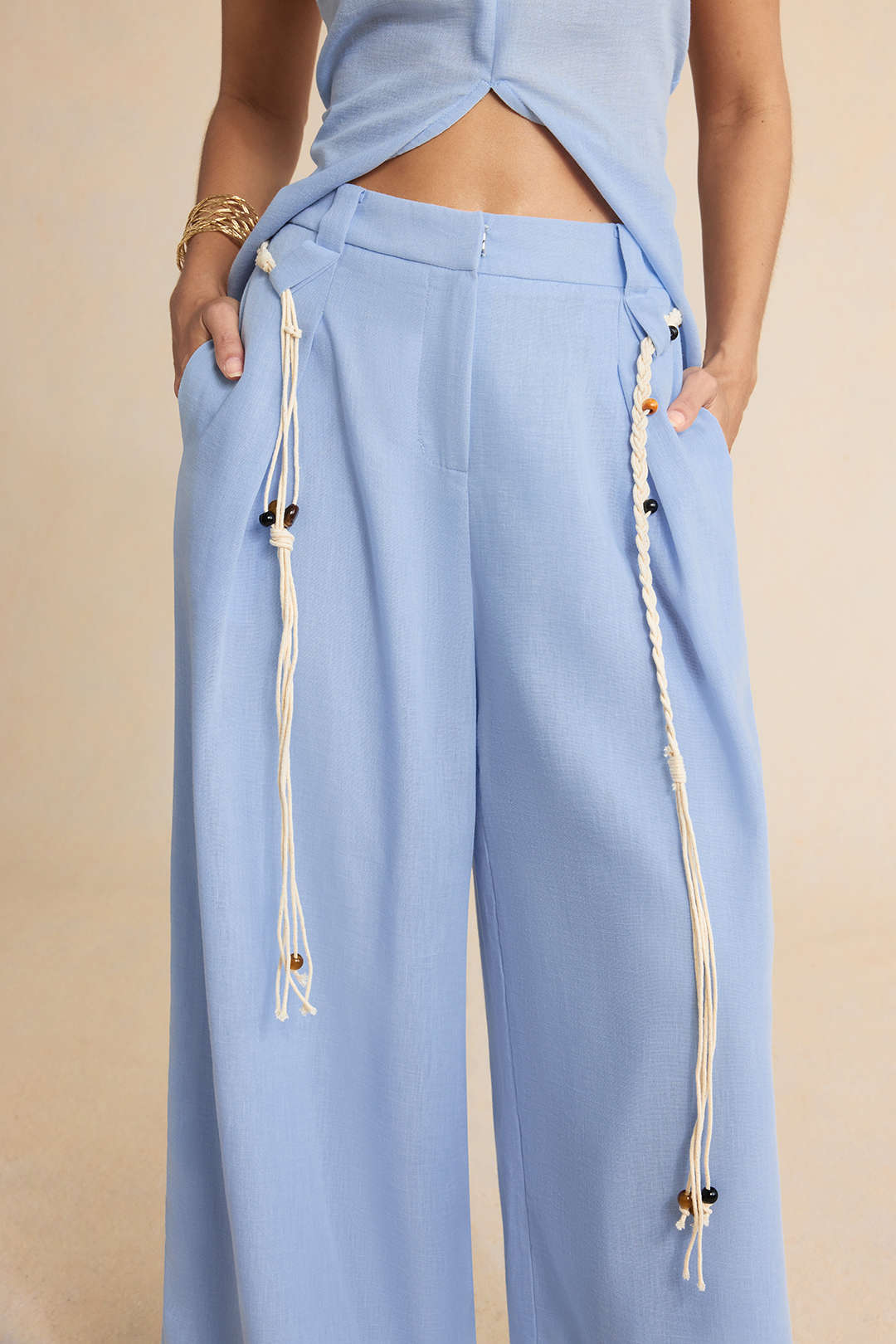 "Belted Tassel WIde Leg Pants"