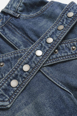 "Denim Asymmetrical Wide Leg Jeans"