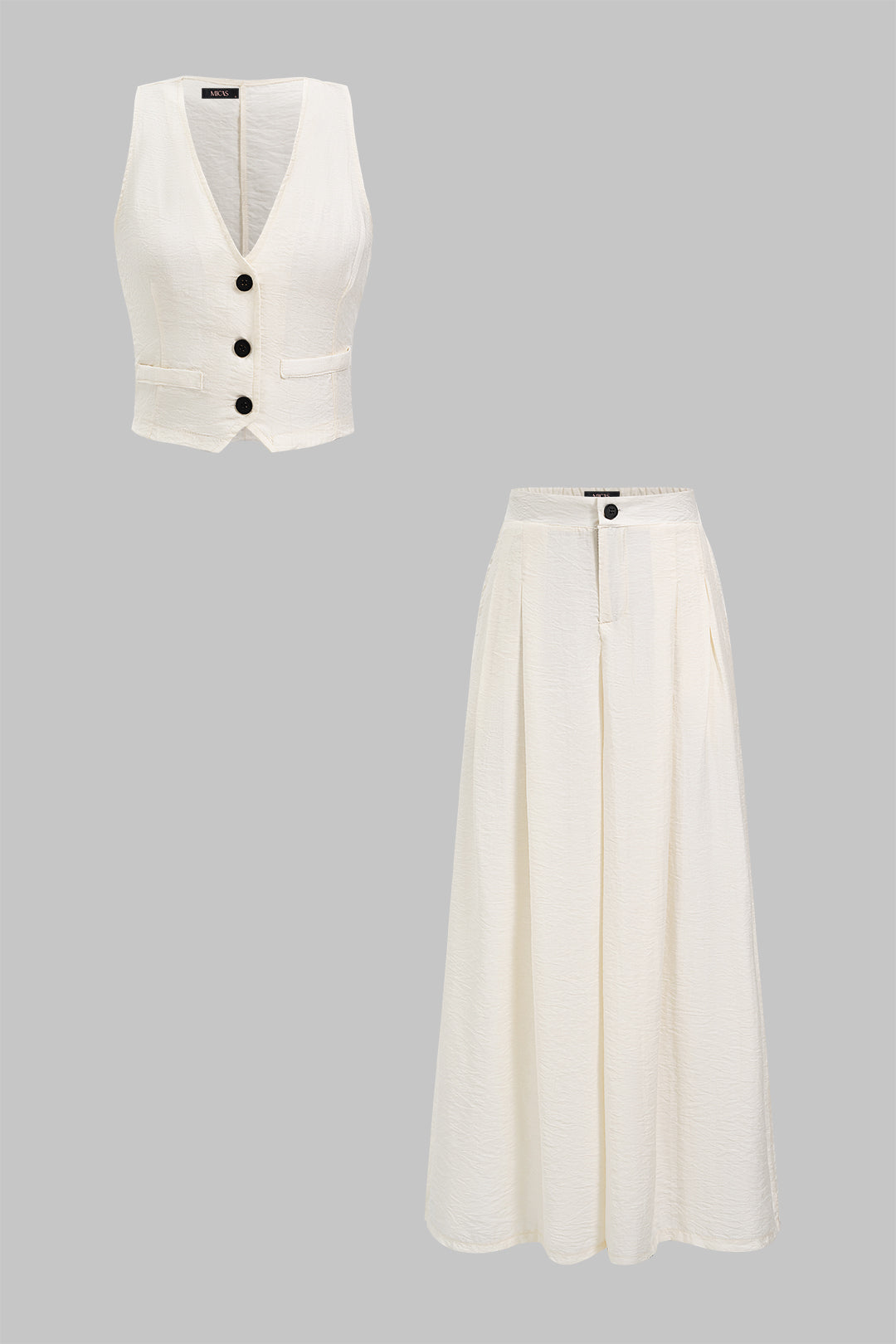 "Button V-Neck Vest And Wide-Leg Pants Set"