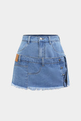 "Denim Asymmetrical Pocket Button Skirt"