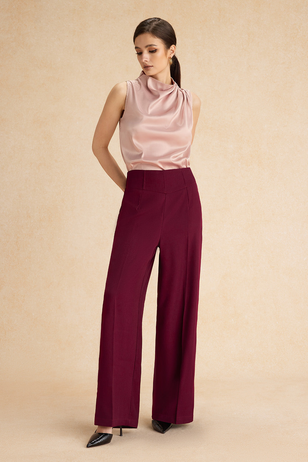 "Basic High-Waisted Wide Leg Trousers"