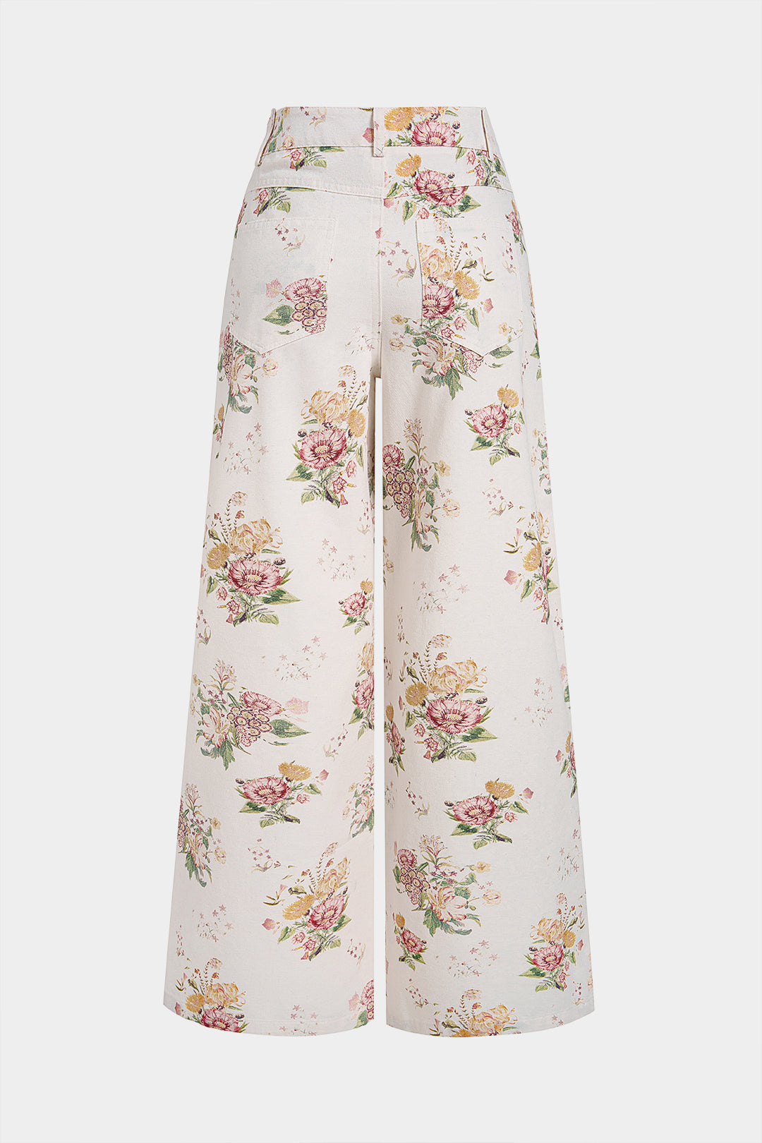 "Denim Floral Print High Waist Straight Leg Jeans"