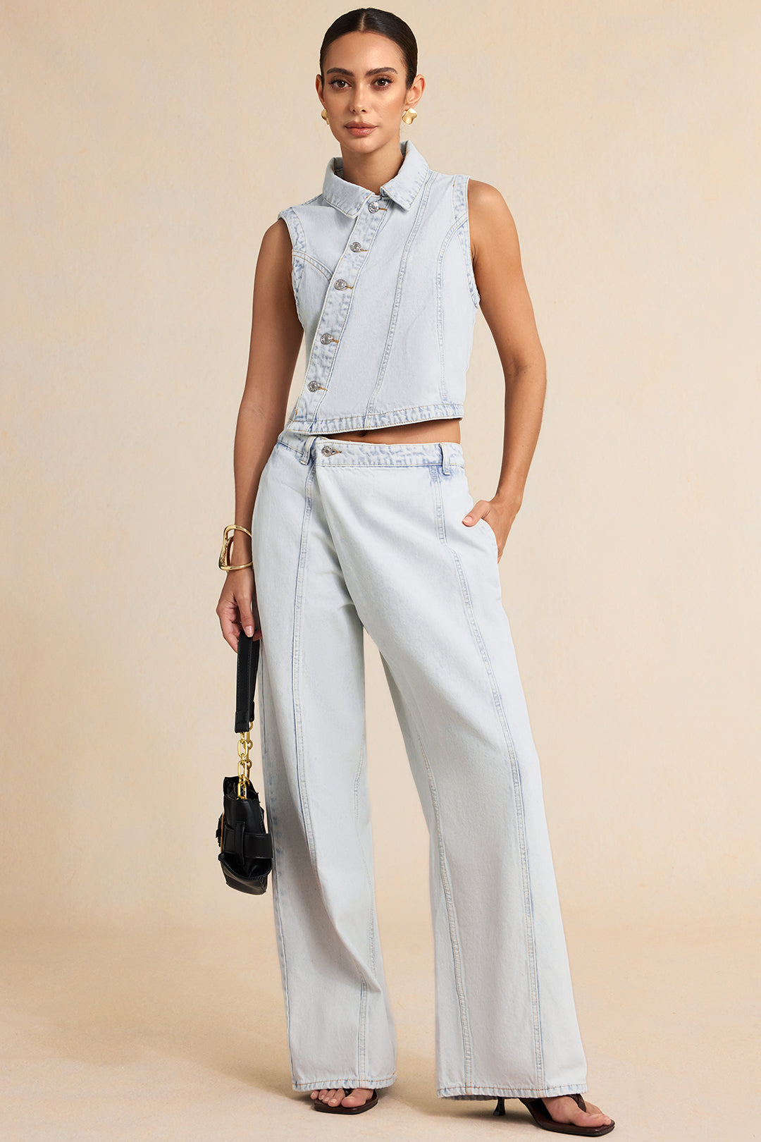 "Denim Asymmetrical Straight Leg Jeans"