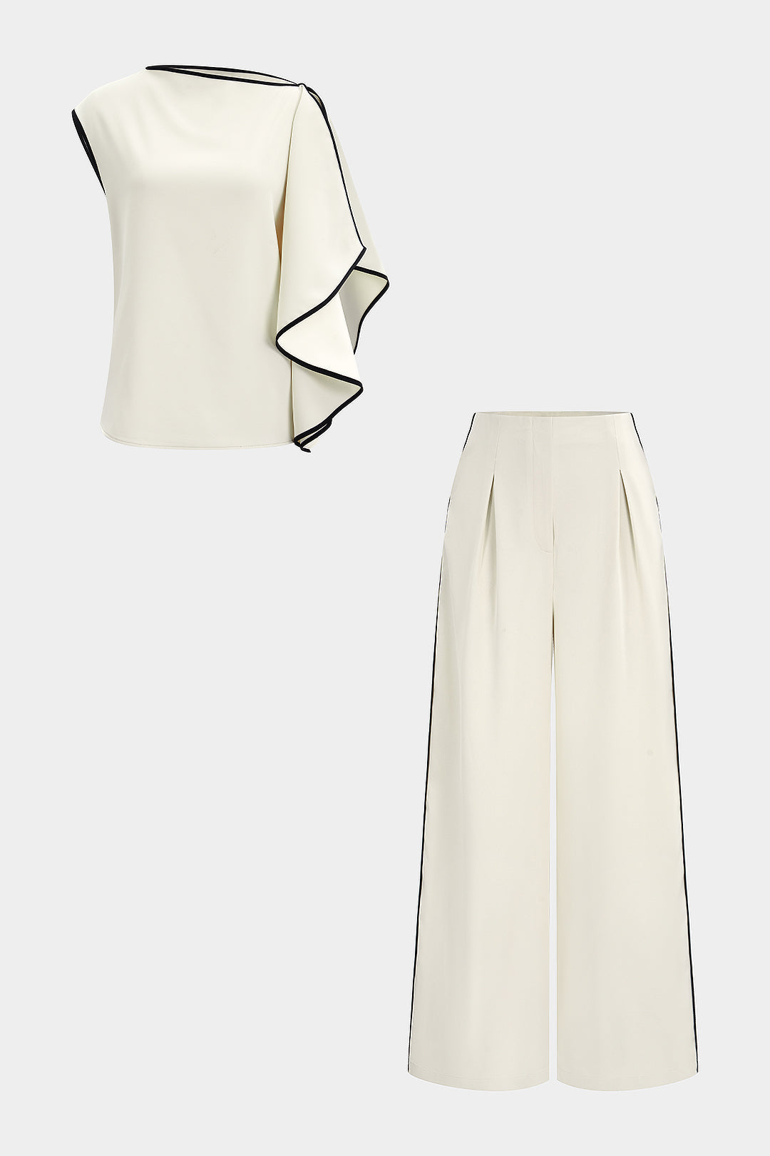 "Contrast Binding Asymmetrical Tank Top And Straight Leg Pants"