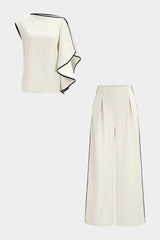"Contrast Binding Asymmetrical Tank Top And Straight Leg Pants"