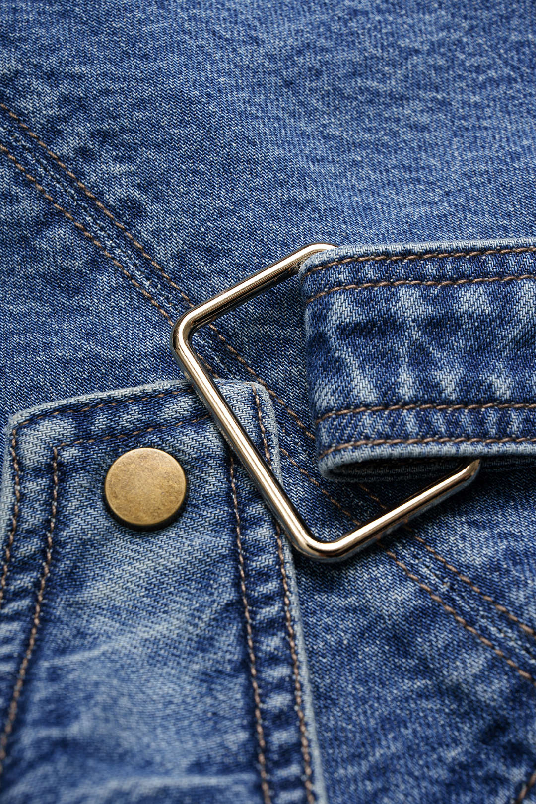 "Denim Lapel Button Short Sleeve Cropped Shirt"