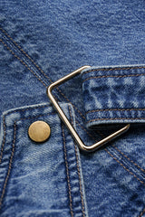 "Denim Lapel Button Short Sleeve Cropped Shirt"