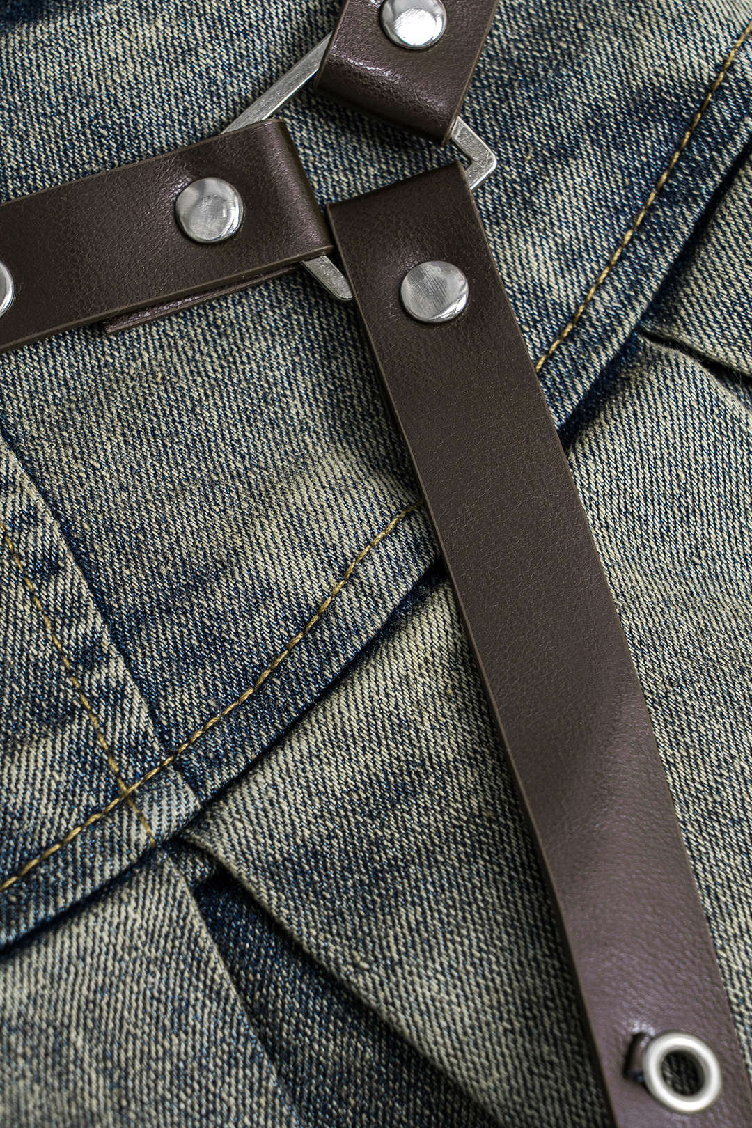 "Denim High Waist Patchwork Skirt"