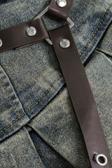 "Denim High Waist Patchwork Skirt"