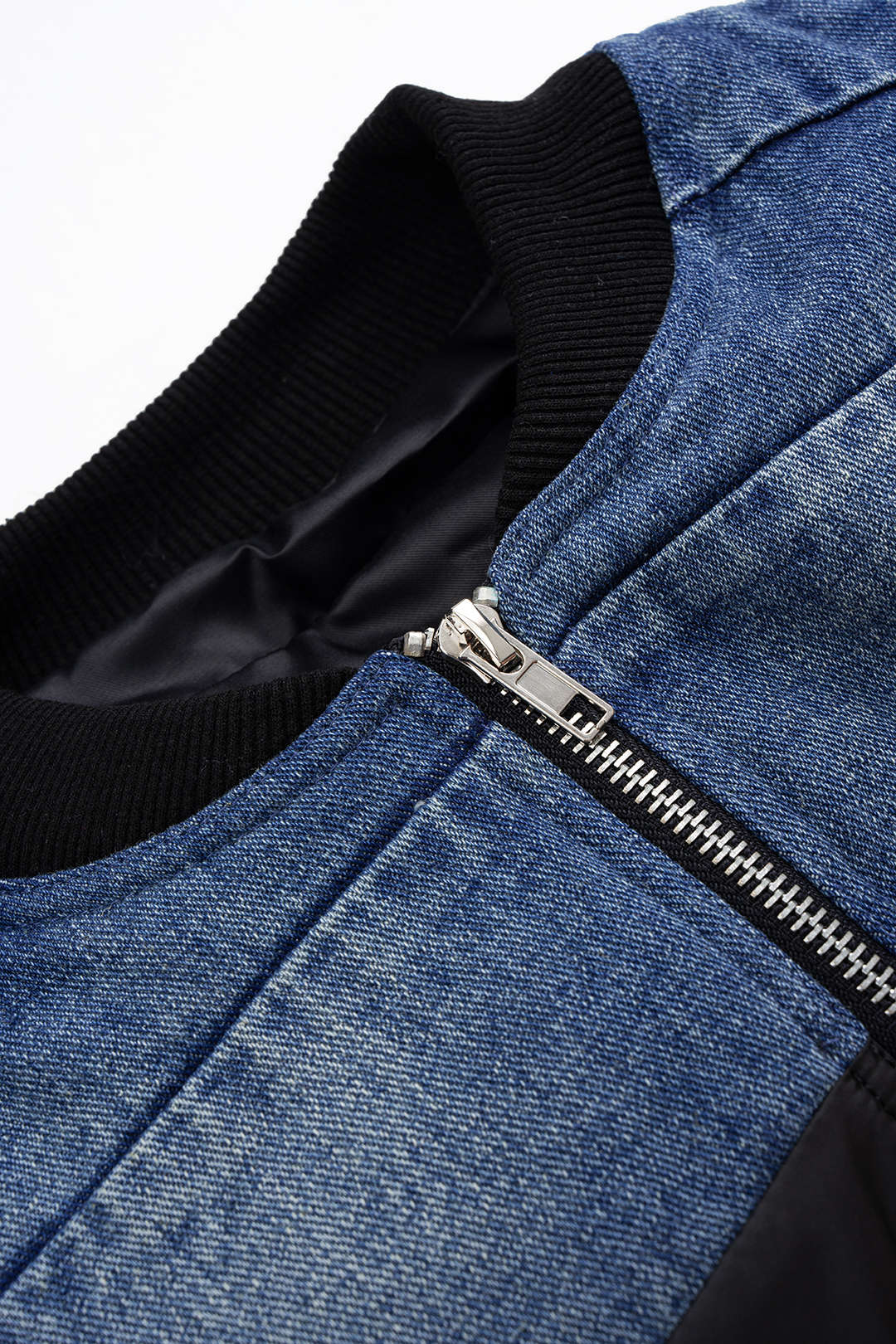 "Demin Patchwork Zipper Puffer"