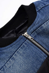 "Demin Patchwork Zipper Puffer"
