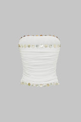 "Button Ruched Tube Top"
