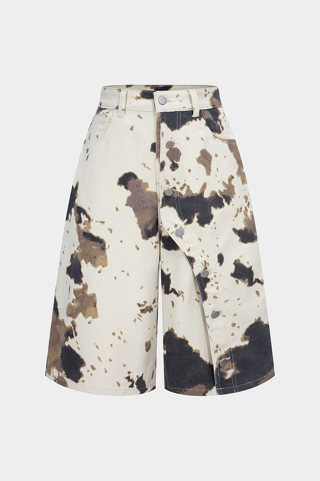 "Denim Cow Print High Waist Shorts"