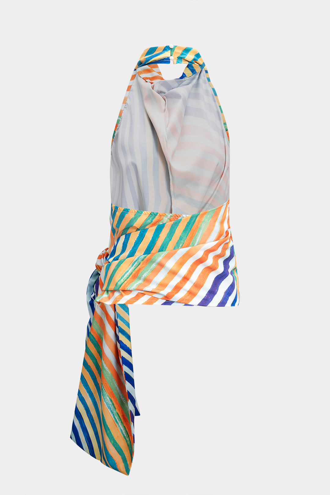 "Contrast Stripe Print Tie-Up Tank Top"