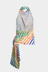 "Contrast Stripe Print Tie-Up Tank Top"