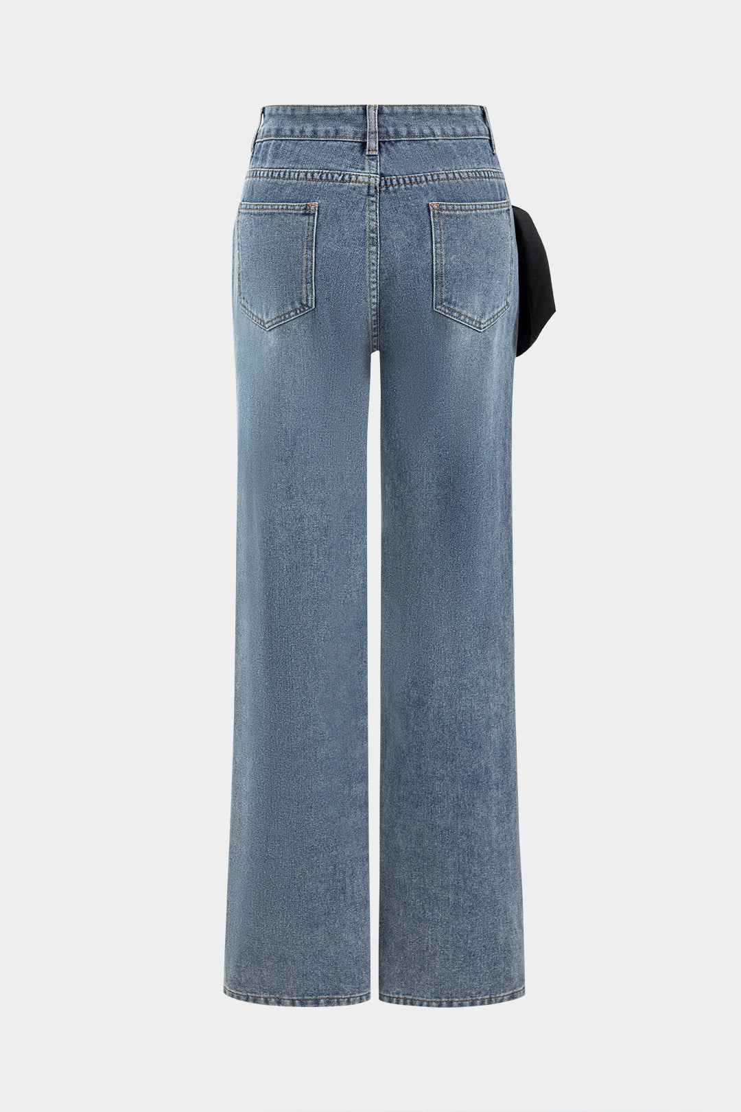 "Bow Tie Patchwork Pocket Straight Leg Jeans"