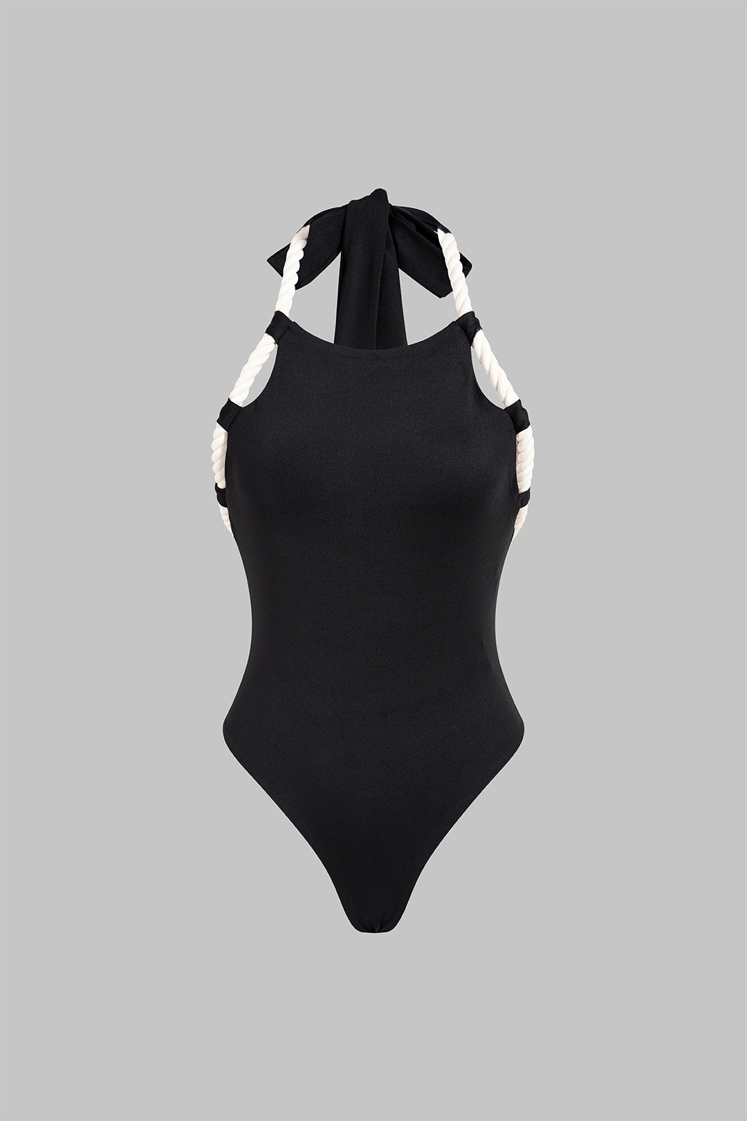 "Contrast Halter Neck Twist Knot Backless Tie-Up Sleeveless Bodysuit"