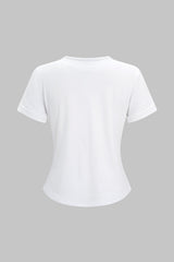 "Artistic Print Tie-Up Short Sleeve T-shirt"