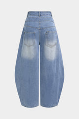 "Denim Double Waistband High Waist Wide Leg Jeans"