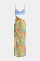"Abstract Contrast Pattern Cut Out Slip Sleeveless Maxi Dress"