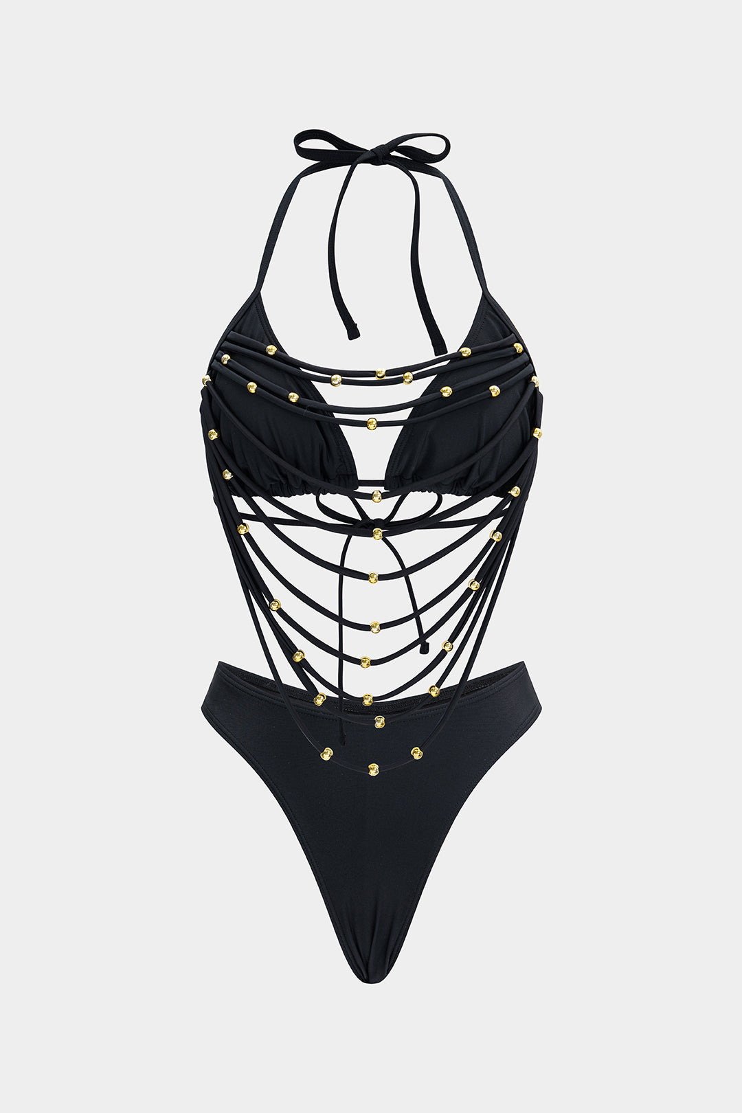 "Beaded Cut Out Tie-Up Bikini Set"