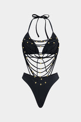 "Beaded Cut Out Tie-Up Bikini Set"