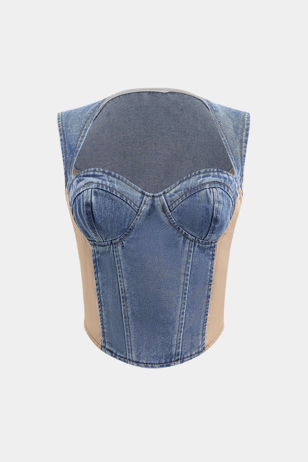 "Denim Bustier Patchwork Top"