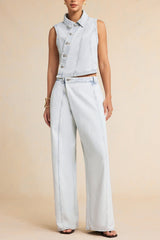 "Denim Asymmetrical Straight Leg Jeans"
