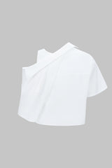 "Asymmetrical Round Neck Short-Sleeve Shirt"