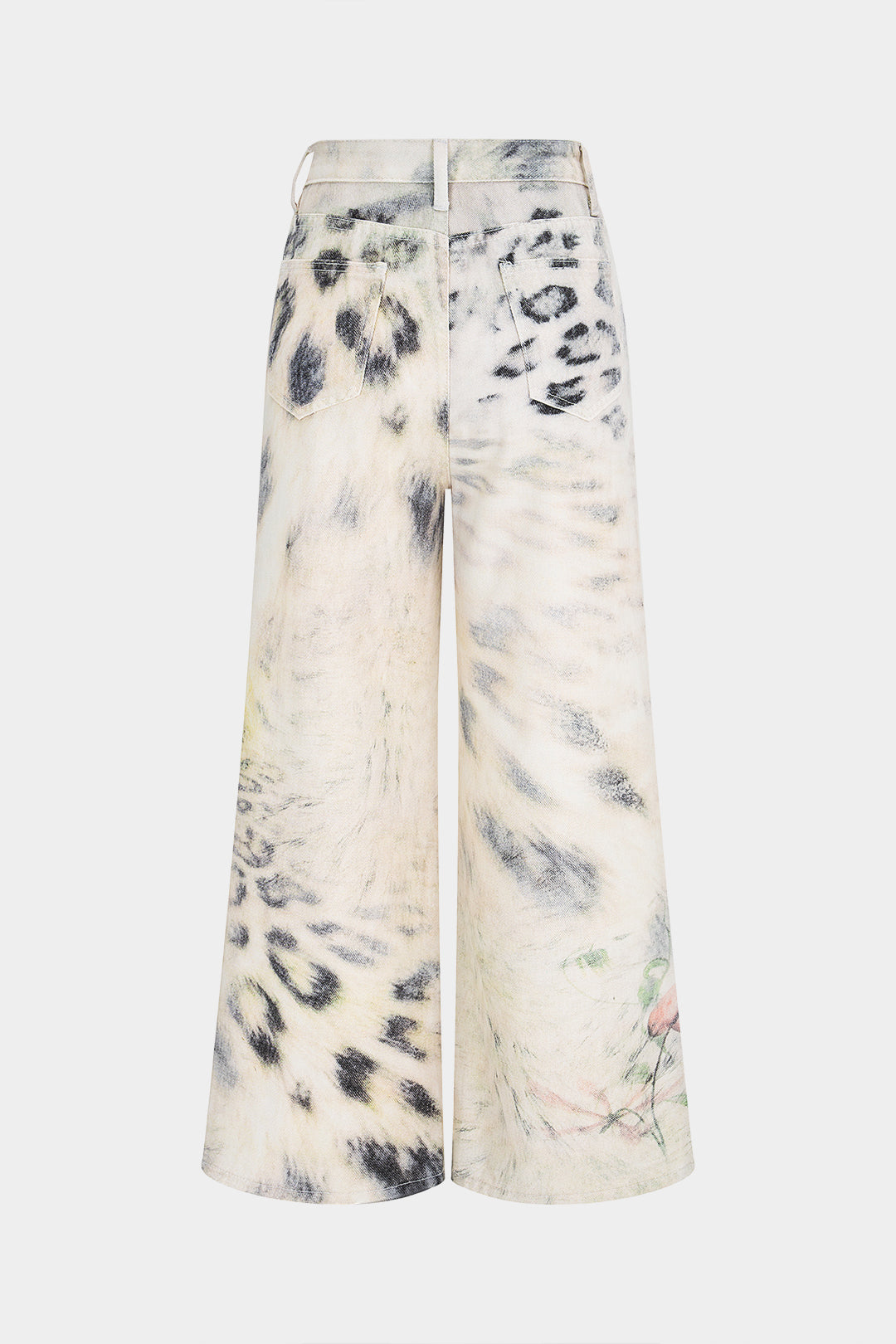 "Denim Leopard Print High Waist Straight Leg Jeans"