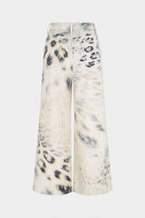 "Denim Leopard Print High Waist Straight Leg Jeans"