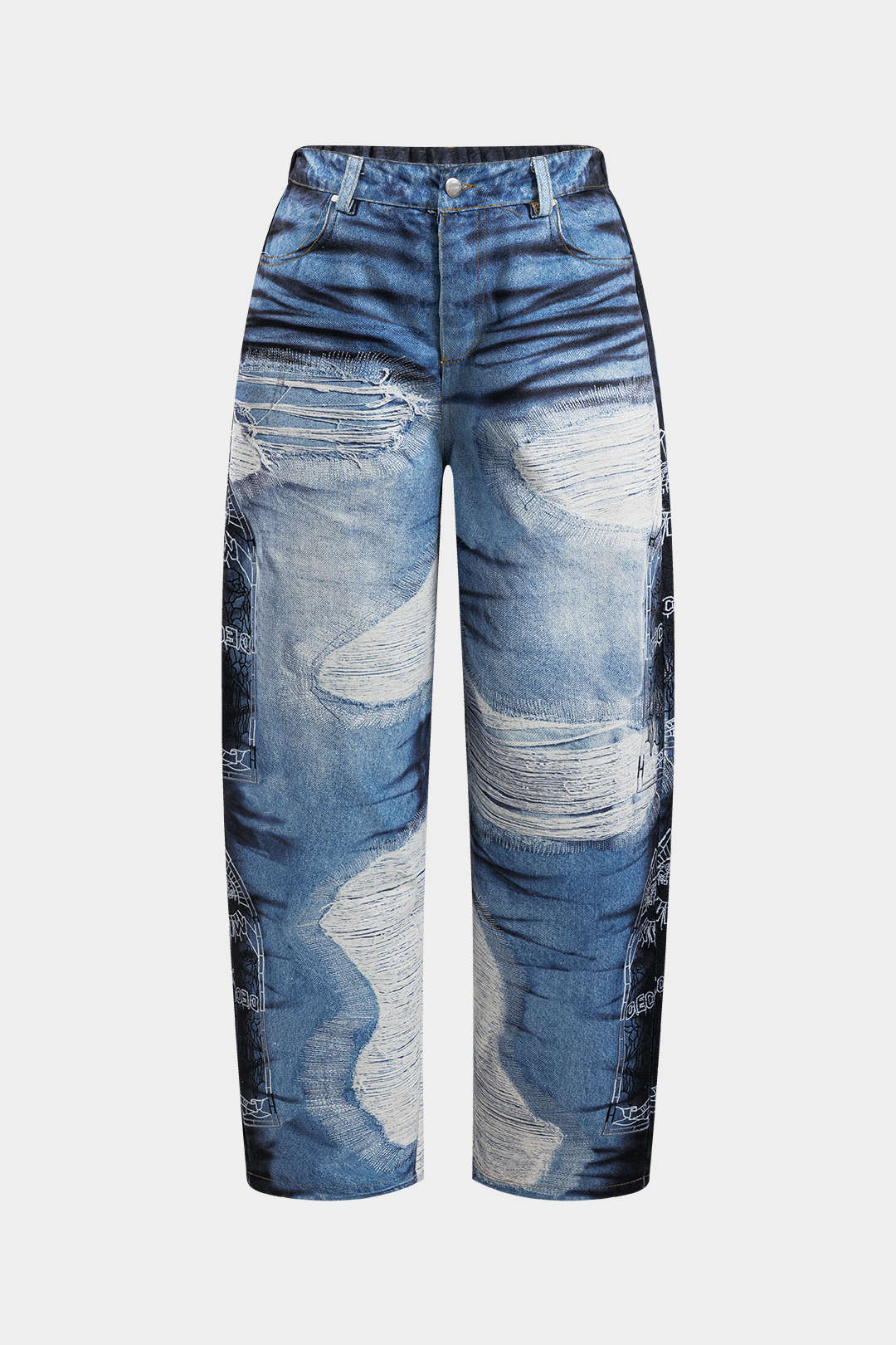 "Abstract Print Button Pocket Trousers"