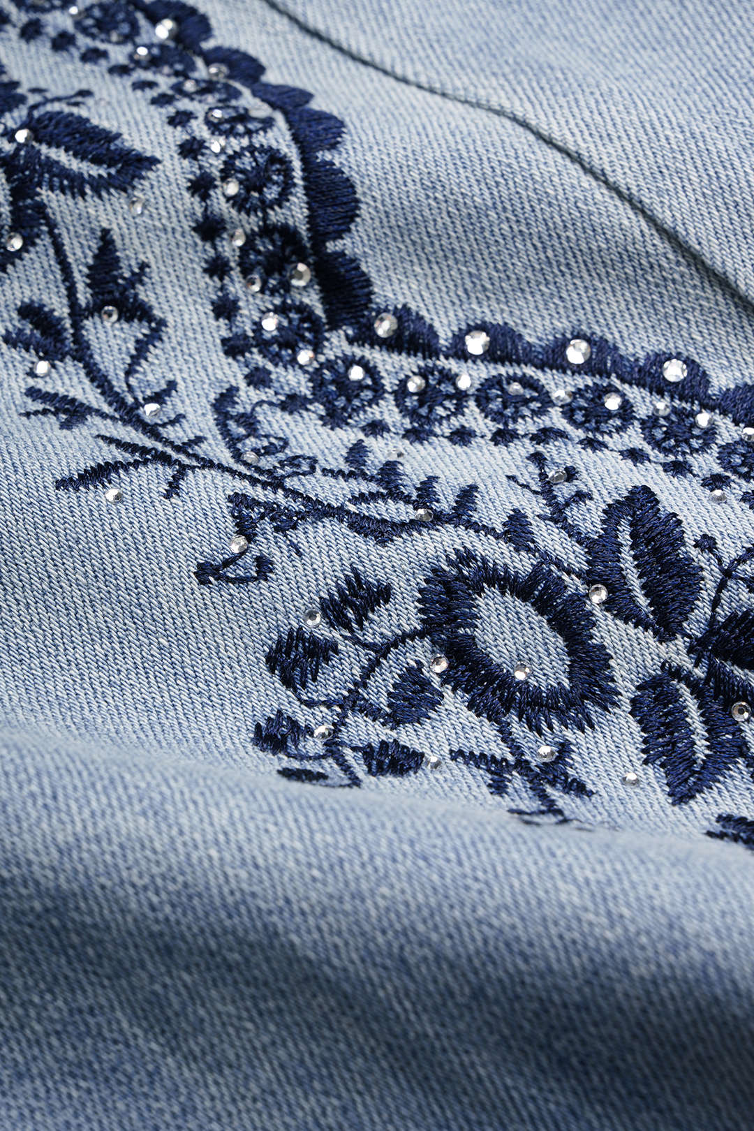 "Denim Embroidery Straight Leg Jeans"
