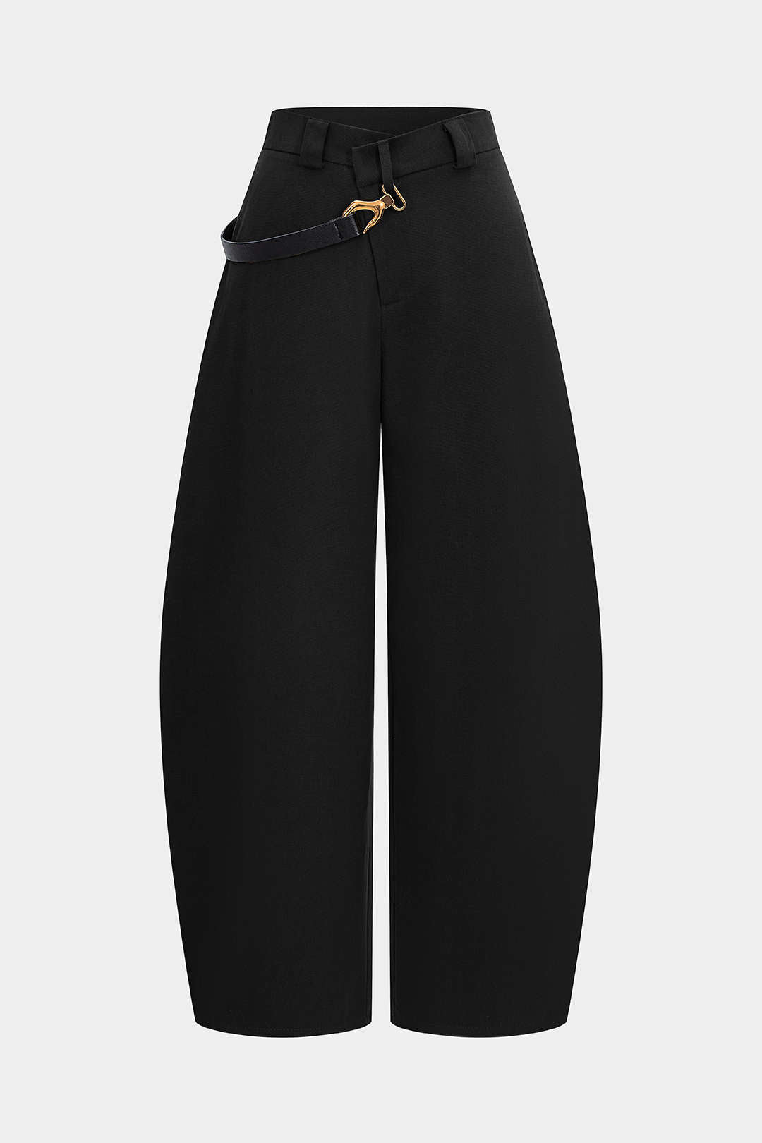 "Asymmetrical Metallic Decor Barrel Trousers"