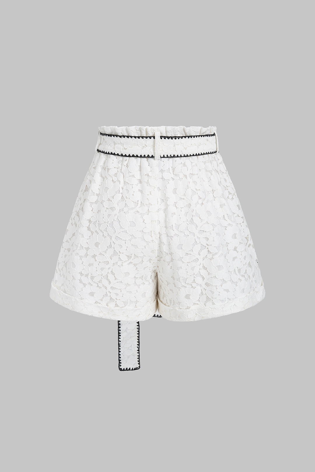 "Contrast Whipstitching Lace Tie-Up Wide Leg Shorts"
