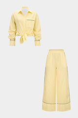 "Contrast Stripes Print Lapel Long Sleeve Shirt And Pants Sets"