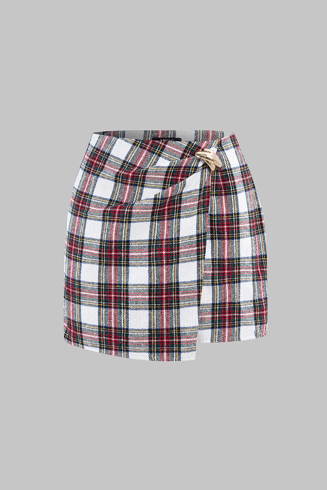 "Contrast Plaid Print Asymmetrical High Waist Mini Skirt"