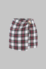 "Contrast Plaid Print Asymmetrical High Waist Mini Skirt"