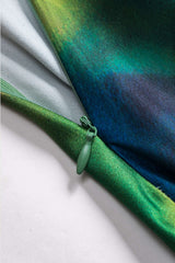 "Contrast Print Satin Zipper Skirt"