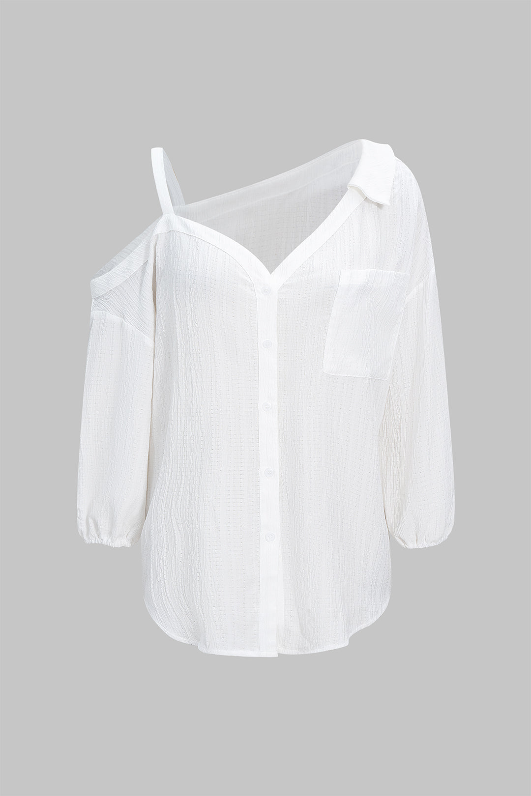 "Button Asymmetrical Backless Long-Sleeve Shirt"
